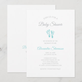 Invitation Simples Baby showers de garçon Empreintes Bleues P