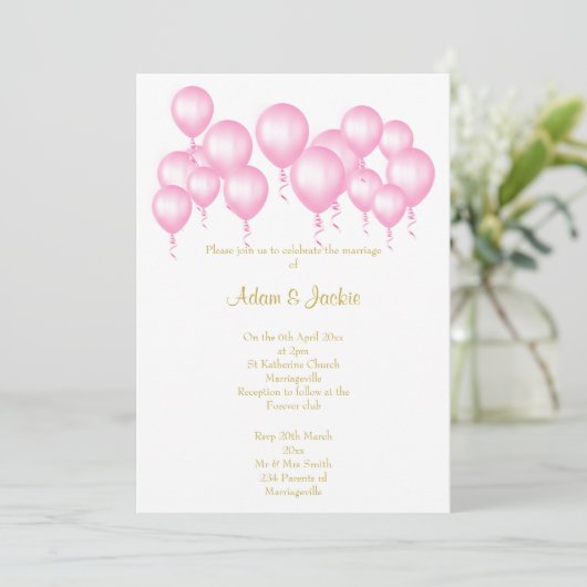 INVITATION SIMPLES BALLONS ROSES BLANCS MARIAGE (Debout devant)