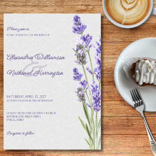 Invitation Simples Brins de Lavande sur un Mariage Gris Clair