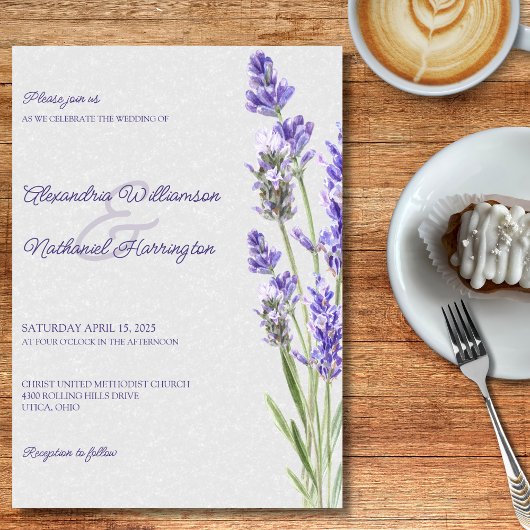 Invitation Simples Brins de Lavande sur un Mariage Gris Clair