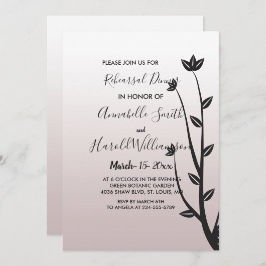 Invitation Simples    feuilles modernes et élégantes Dîner de (Devant / Derrière)