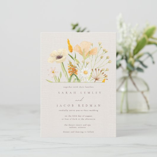 Invitation Simples Fleurs Sauvages Botanique Mariage (Debout devant)