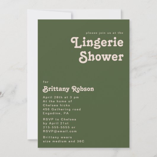 Invitation Simples vibrations rétro | Lingerie verte olive so (Devant)