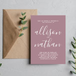 Invitation Simplicité 1 Mauve Script Mariage minimaliste<br><div class="desc">Cette faire-part de mariage simple et magnifique est parfaite pour le minimaliste en nous tous ! Veuillez me contacter si vous désirez de l'aide pour customiser la partie texte de ce faire-part de mariage.</div>