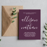 Invitation Simplicité 1 Plum Script Mariage minimaliste<br><div class="desc">Cette faire-part de mariage simple et magnifique est parfaite pour le minimaliste en nous tous ! Veuillez me contacter si vous désirez de l'aide pour customiser la partie texte de ce faire-part de mariage.</div>