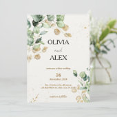 Invitation Simplicité de l'eucalyptus, verdure et or, mariage (Debout devant)