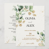 Invitation Simplicité de l'eucalyptus, verdure et or, mariage (Devant / Derrière)