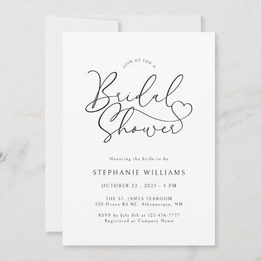 Invitation Simplicité de script de coeur de la douche nuptial (Devant)