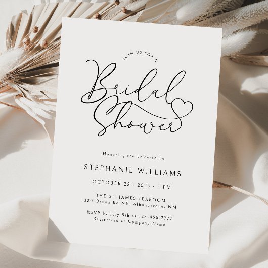 Invitation Simplicité de script de coeur de la douche nuptial