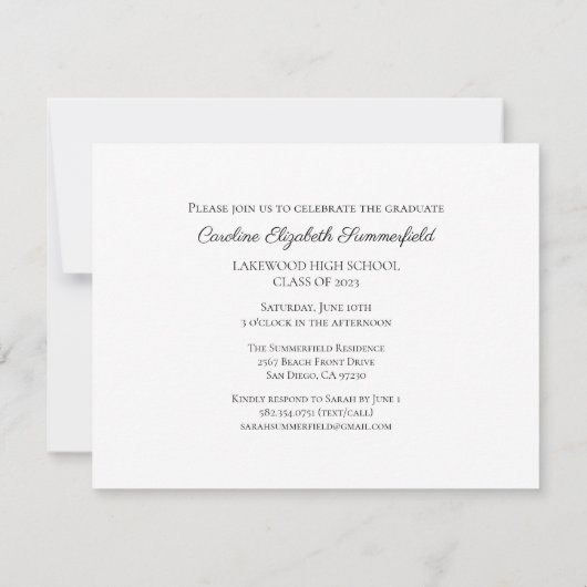 Invitation Simplicité de typographie de script Photo Graduati (Dos)