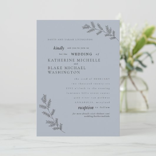 Invitation Simplicité Dusty Blue Parents Mariage du site Web (Debout devant)