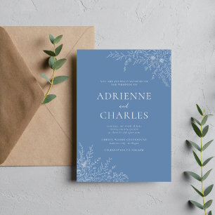 Invitation Simplicité Florale 1 Bleu Denim Mariage Minimalist