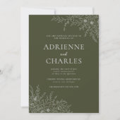 Invitation Simplicité Florale 1 Mariage Moderne Vert Minimal (Devant)