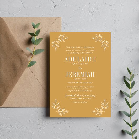 Invitation Simplicité Florale 2 Jaune Ochre Mariage