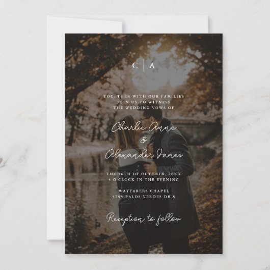 Invitation Simplicité | Mariage photo minimaliste Monogramme (Devant)