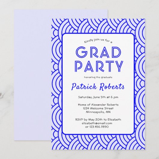 Invitation Simplicité moderne Blue Graduation Party (Devant / Derrière)