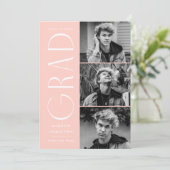 Invitation Simplicité moderne Blush 3 Photo Graduation Party (Debout devant)