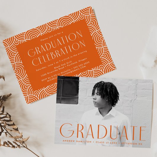 Invitation Simplicité moderne Orange Photo Graduation Party