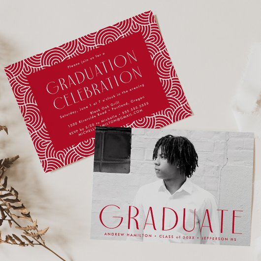 Invitation Simplicité moderne Red Photo Graduation Party
