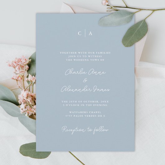 Invitation Simplicité | Monogramme minimaliste Dusty Blue