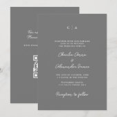 Invitation Simplicité | Monogramme minimaliste Mariage gris (Devant / Derrière)