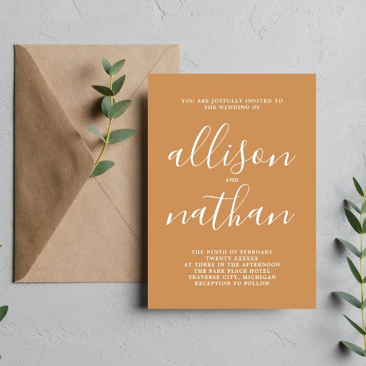 Invitation Simplicité réelle 1 Apricot Mariage minimal