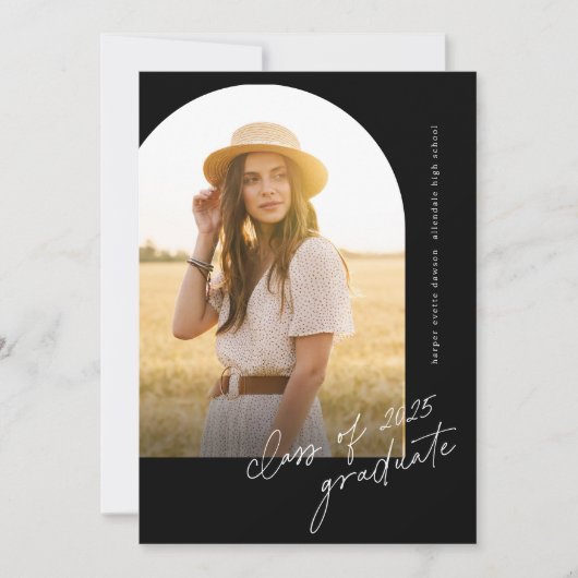 Invitation Simplicité Script Boho Arch Photo Graduation (Devant)