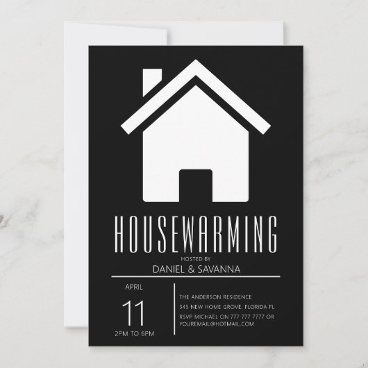 Invitation Simplistic Black & White House Party (Devant)