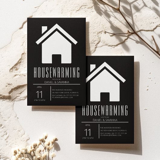 Invitation Simplistic Black & White House Party