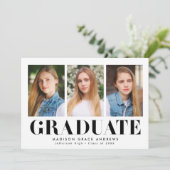 Invitation Simply Bold Black 3 Photo Fête de Remise de Diplôm (Debout devant)