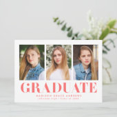 Invitation Simply Bold Coral 3 Photo Graduation Party (Debout devant)