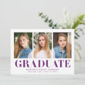 Invitation Simply Bold Purple 3 Photo Graduation Party (Debout devant)