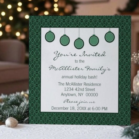 Invitation Simply Classic Damask Ornamers Green