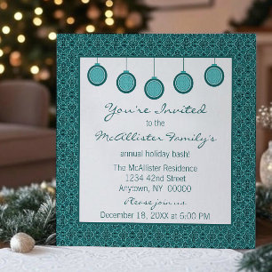 Invitation Simply Classic Damask Ornements Noël Turquoise