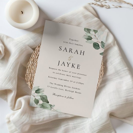 Invitation Simply Elegant Minimal Green Leaf Wedding