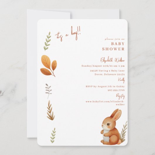 Invitation Simply mignon Boho Bunny C'est un Baby shower garç (Devant)