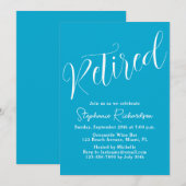 Invitation Simply Modern Script Bleu Aqua Retraite (Devant / Derrière)