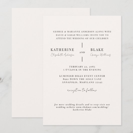 Invitation Simply Us Light Champagne Modern Website Mariage (Devant / Derrière)