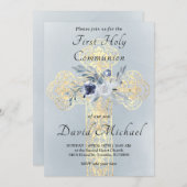 Invitation simulated gold foil Holy Cross First Communion (Devant / Derrière)