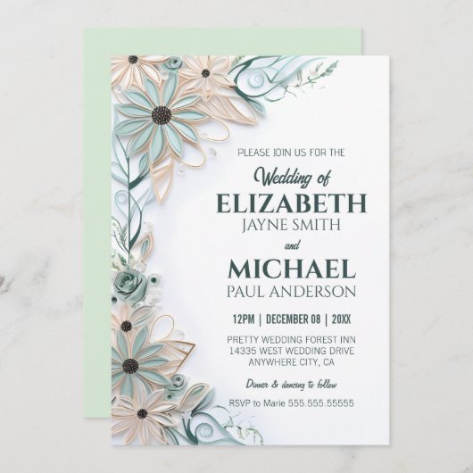 Invitation Simulation de recouvrement de papier Mariage flora (Devant / Derrière)