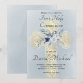 Invitation simulé feuille d'or Sainte Croix Première communio (Devant / Derrière)