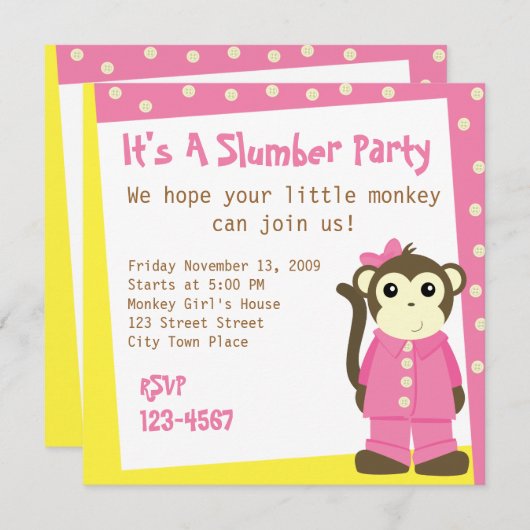 Invitation Singe au pyjama (Devant / Derrière)
