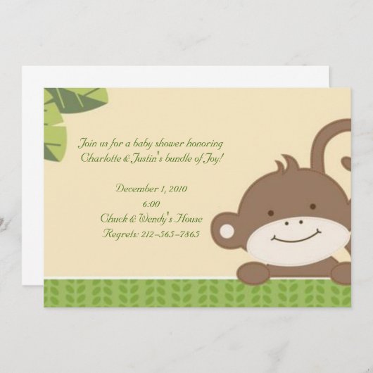 Invitation singe; baby shower (Devant / Derrière)