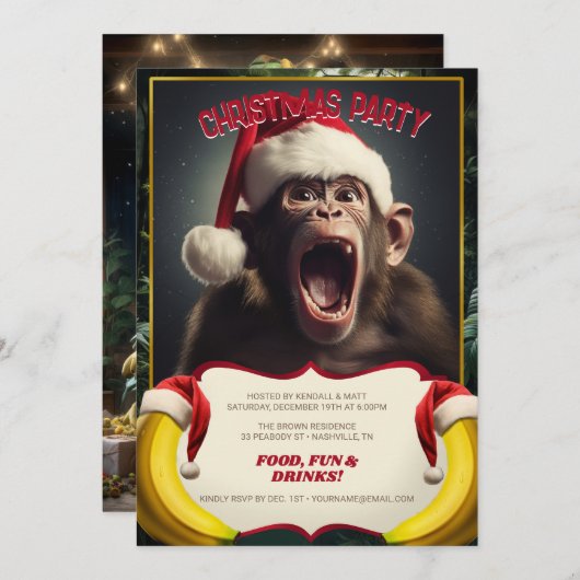 Invitation Singe de Noël (Devant / Derrière)