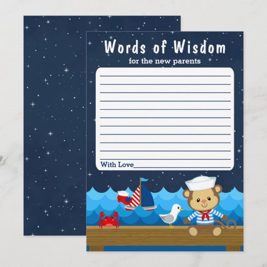 Invitation Singe des garçons nautiques Red et Marine Mots de (Devant / Derrière)