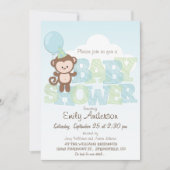 Invitation Singe mignon ; Baby shower bleu et vert (Devant)