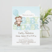 Invitation Singe mignon ; Baby shower bleu et vert (Debout devant)