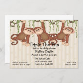 Invitation Singes de triplet de baby shower (Devant / Derrière)