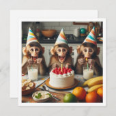 Invitation Singes fêtant l'anniversaire, singes de fête (Devant / Derrière)