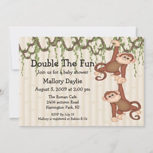 Invitation Singes jumeaux de baby shower (Devant)